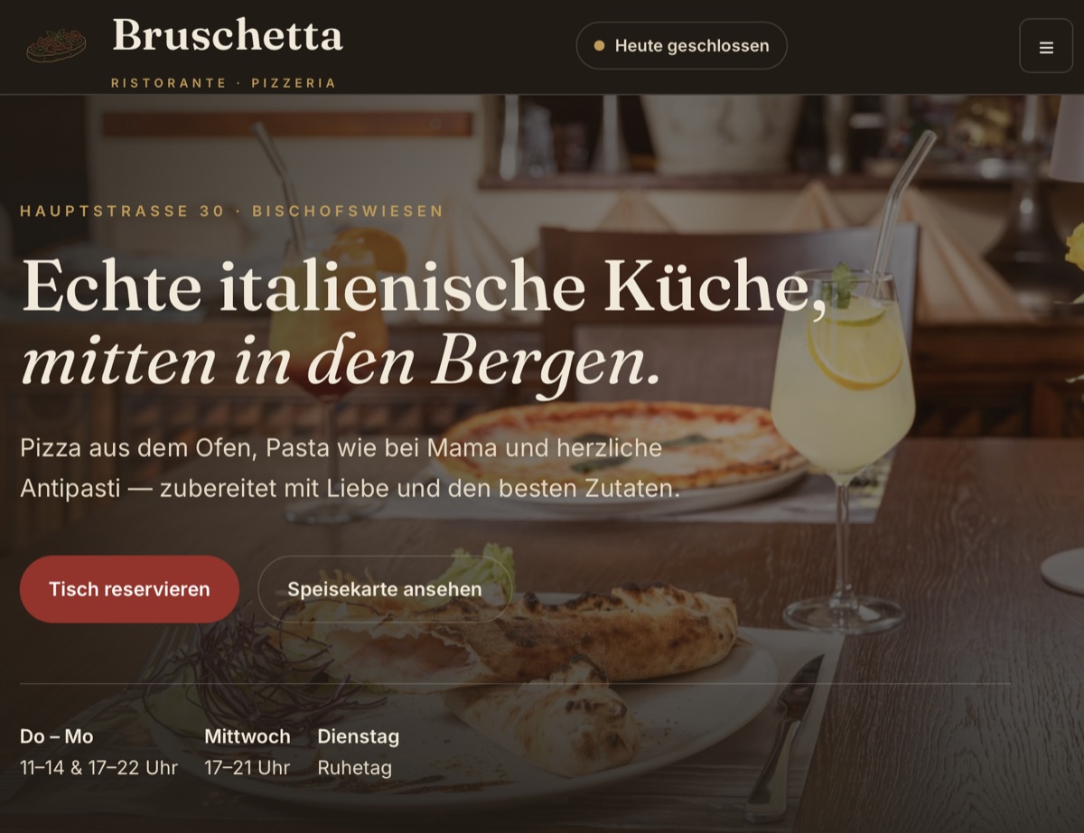 Website-Projekt Ristorante Pizzeria Bruschetta